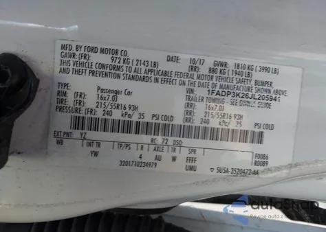 2018 Ford Focus Se from USA, damaged, VIN 1FADP3K26JL205941